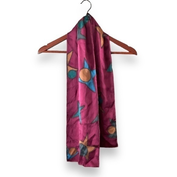 Accessories - Vintage Silk Burgundy Geometric Print Thin Scarf